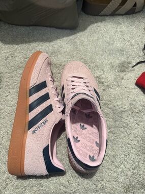 adidas Light Pink Suede Low-Top Sneakers with Navy Accents